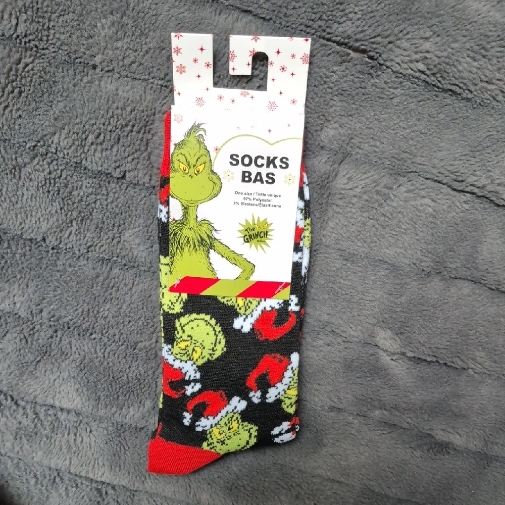 The Grinch With Santa Hats Crew Socks For Men, New With Tags